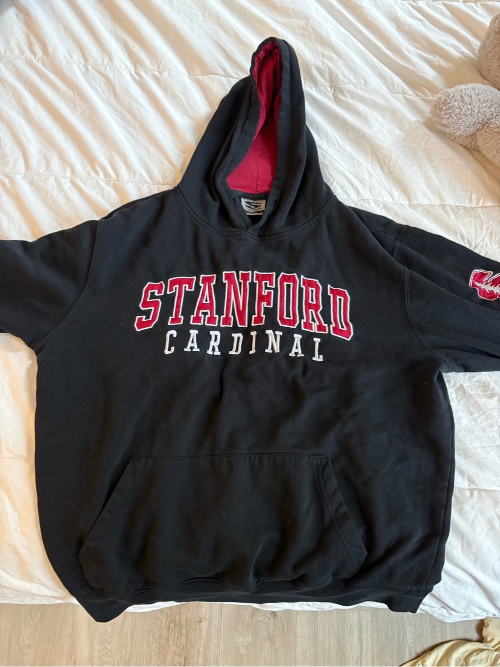 Stadium Athletics Black Hoodie with Red Hood Lining